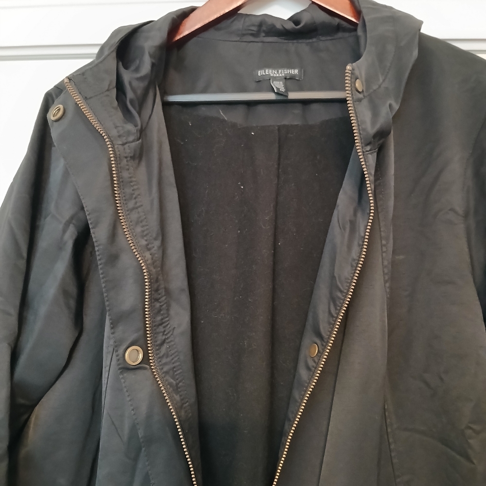 Eilleen Fisher Nylon Cotton Outerwear Hooded Jacket - Picture 3 of 8